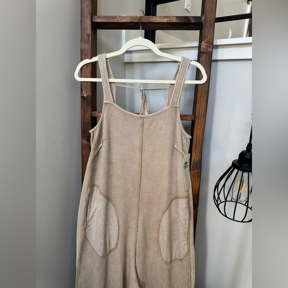 Mono B Beige Boho Jumpsuit with Pockets - Picture 2 of 7